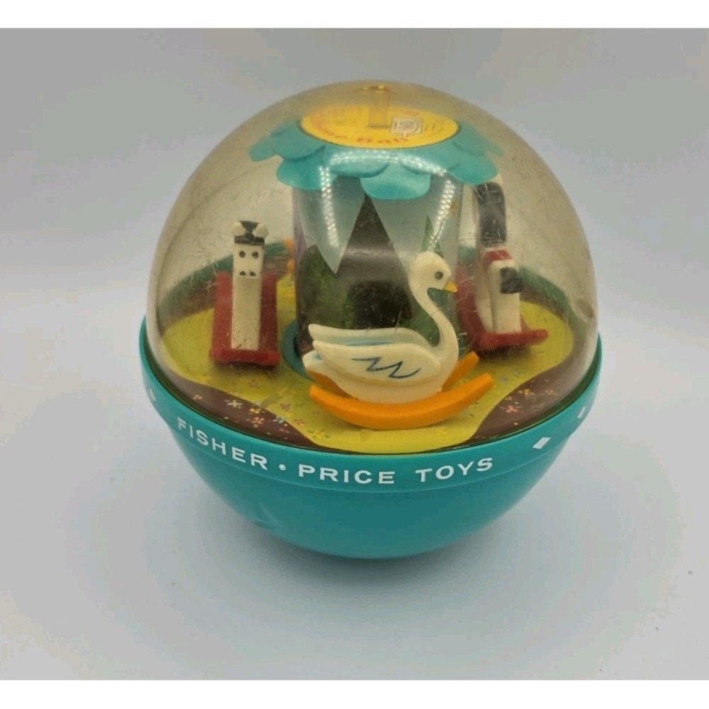 Vintage 1966 Fisher Price Toys Roly Poly Chime Ball #165 Musical Baby Carousel